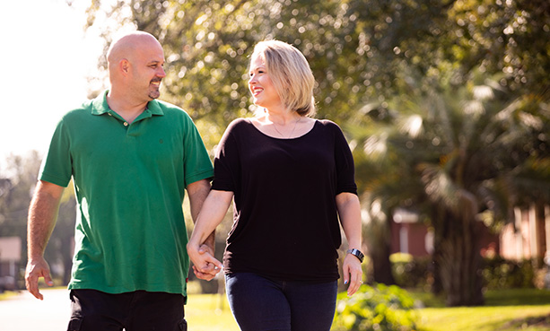 husband and wife walking